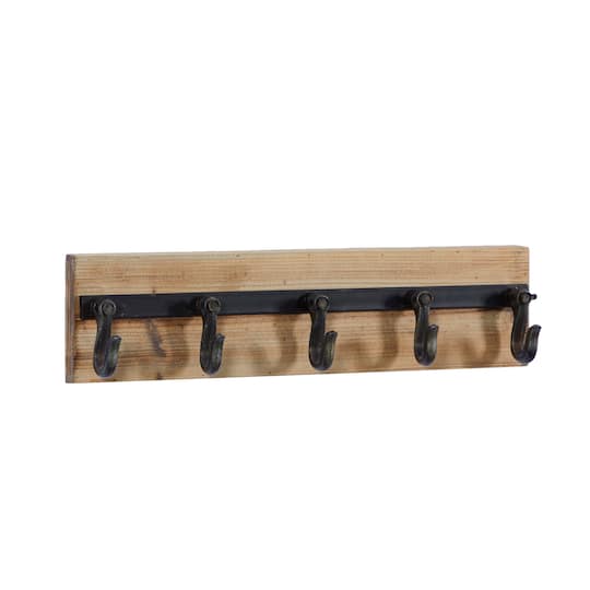 Brown Wood Industrial Wall Hooks, 6" x 24" x 4"
